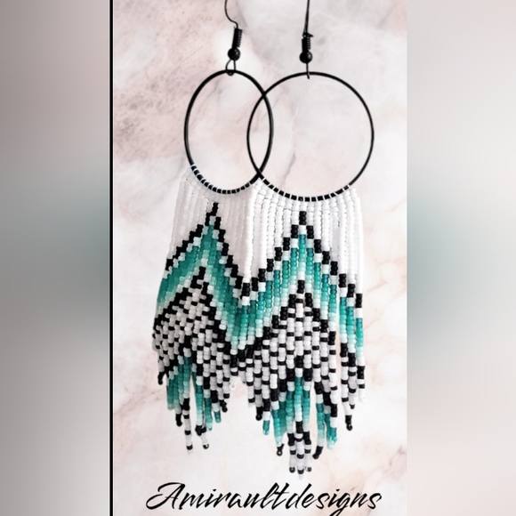 Beaded hoop tassel Earrings - Picture 1 of 2